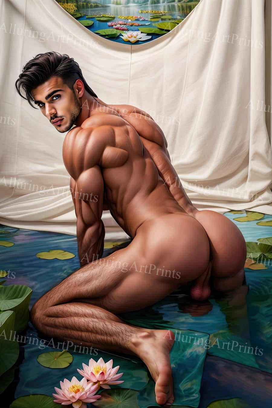 Nude Male Model Muscular Beefcake Buns Digital Art AI Fantasy - 709C