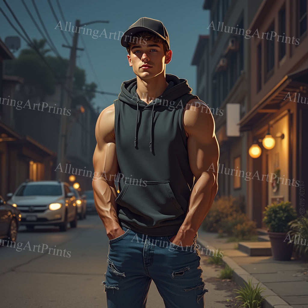 Male Model Muscular College Digital Art AI Fantasy - 79C