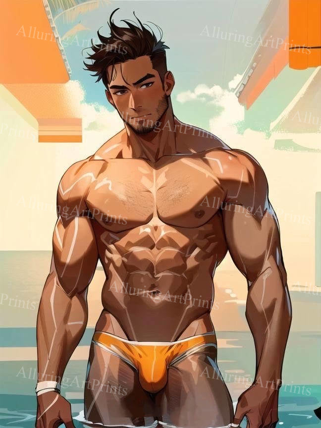 Male Model Muscular Digital Art AI Fantasy - 29D