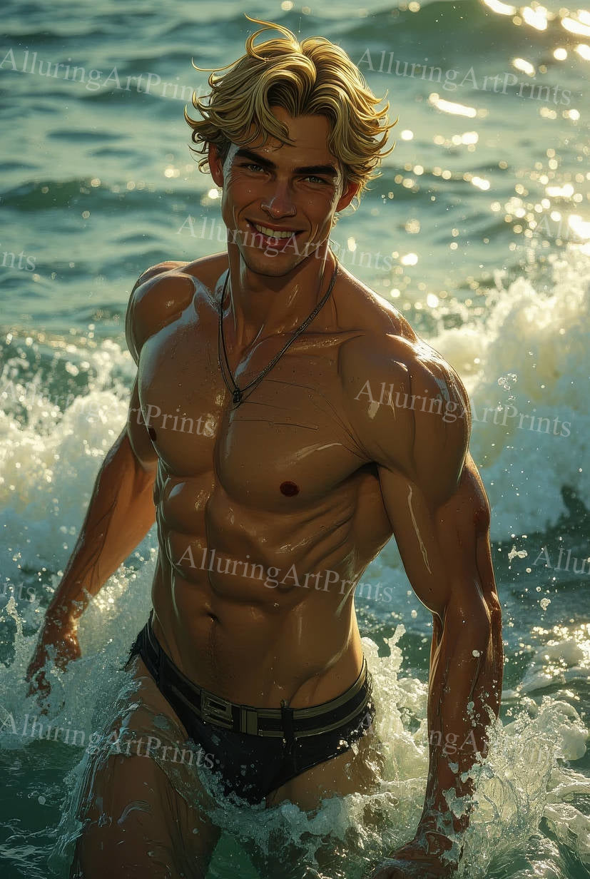 Male Model Muscular Digital Art AI Fantasy - 307D