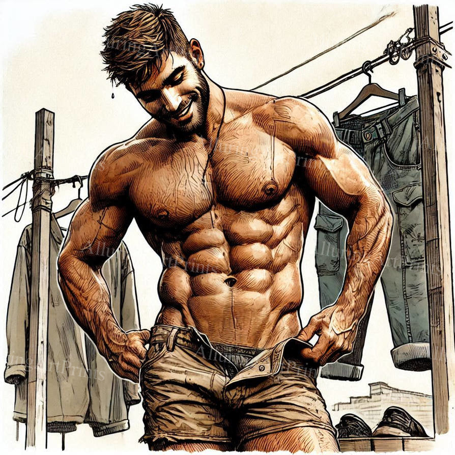 Male Model Muscular Digital Art AI Fantasy - 91D