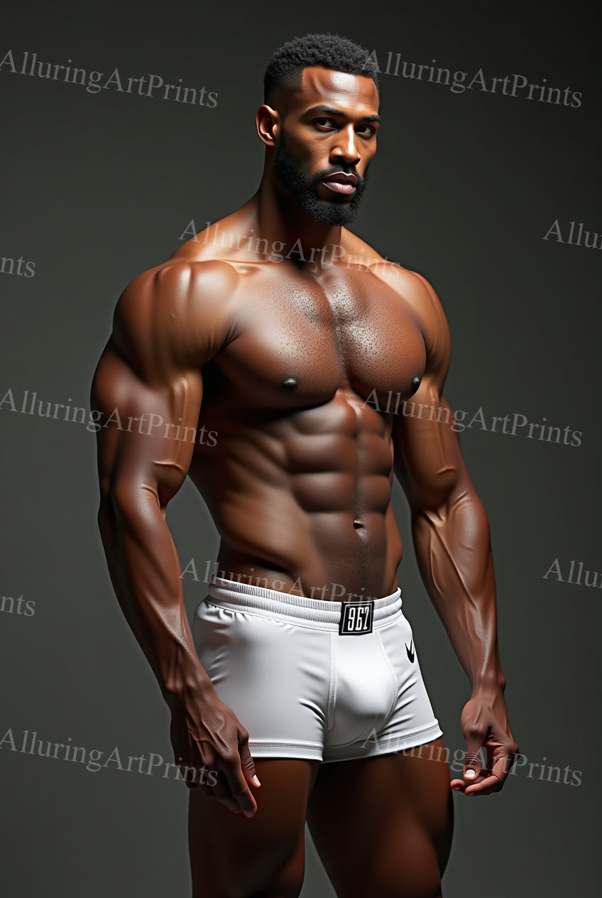 Black Male Model Muscular Digital Art AI Fantasy - 144E