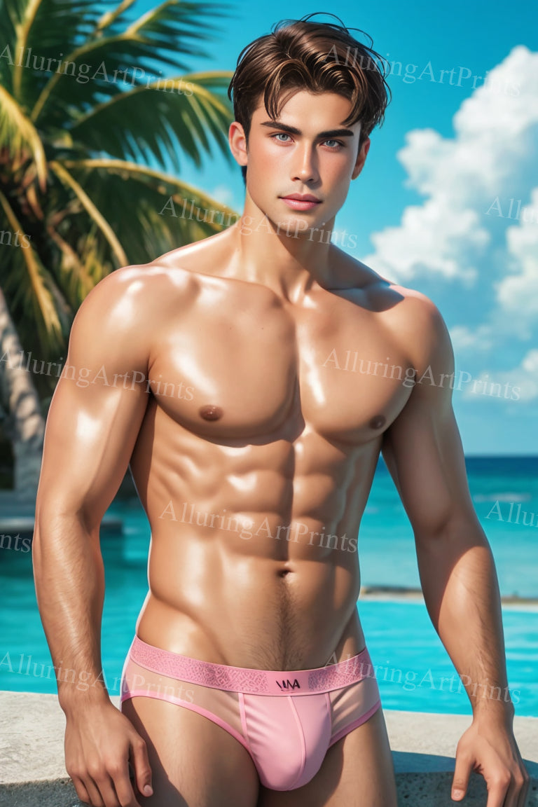 Male Model Muscular Digital Art AI Fantasy - 175E