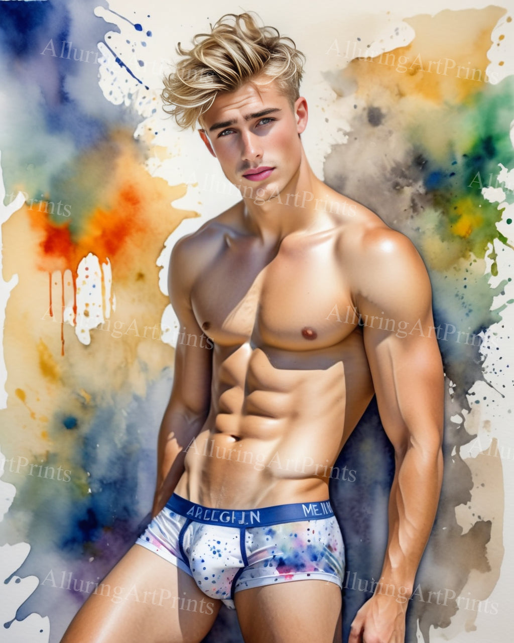 Nude Male Model Muscular Digital Art AI Fantasy - 18E