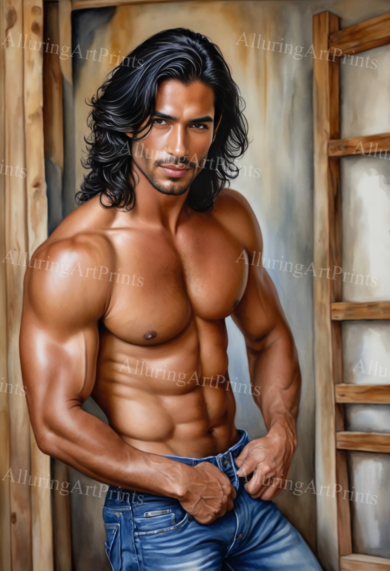 Nude Male Models Muscular Digital Art AI Fantasy - 22E
