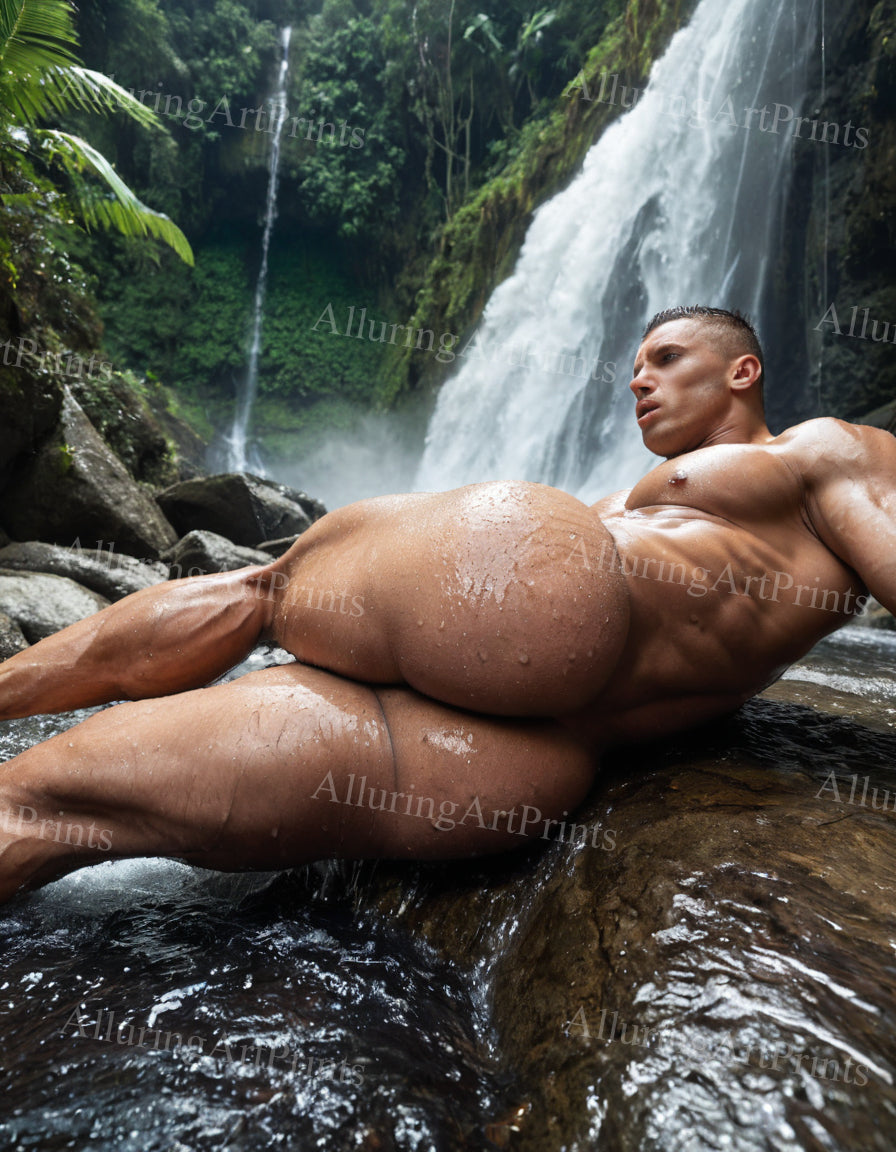Nude Male Model Muscular Buns Digital Art AI Fantasy - 227E