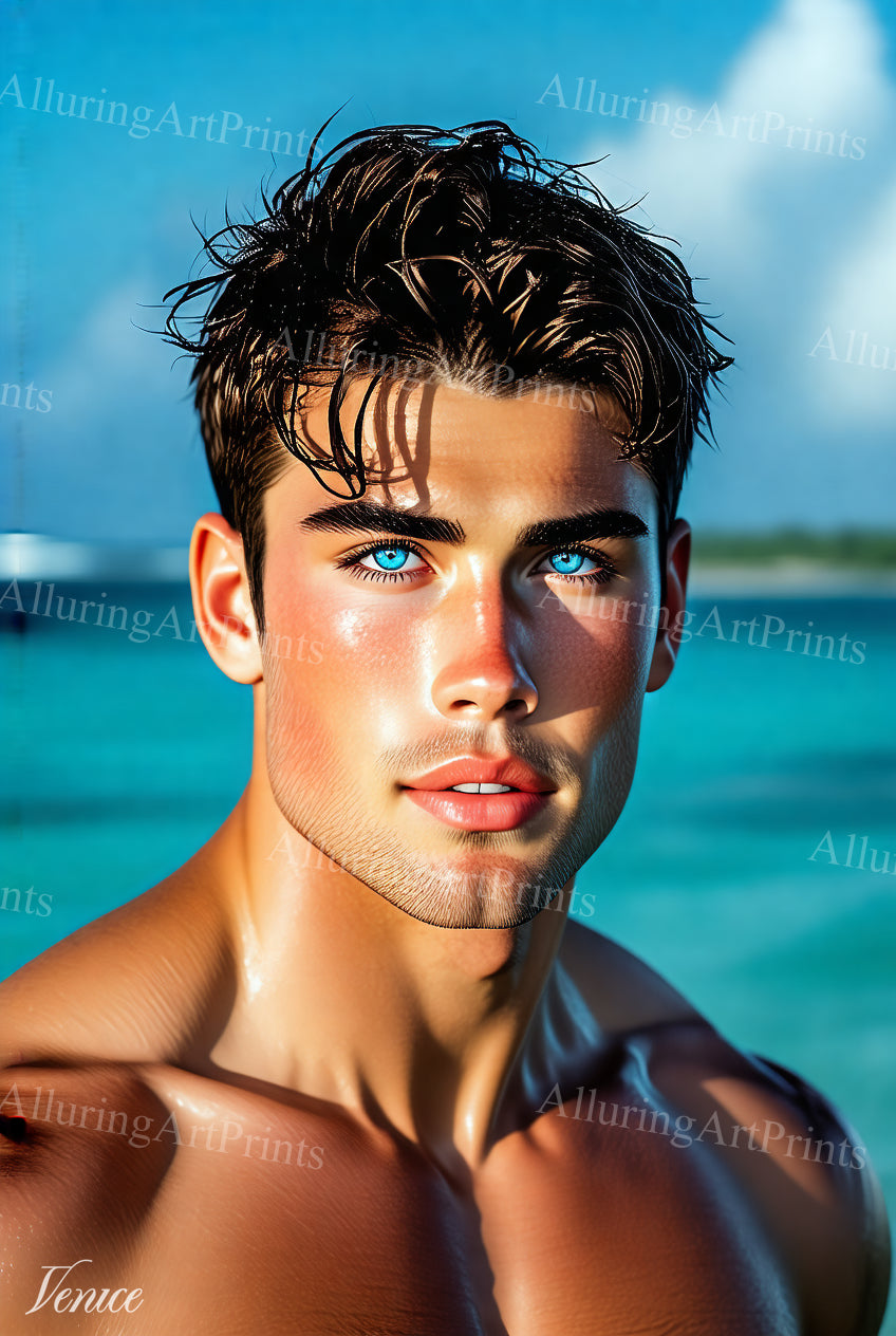 Nude Male Model Muscular Frontal Digital Art AI Fantasy - 3E