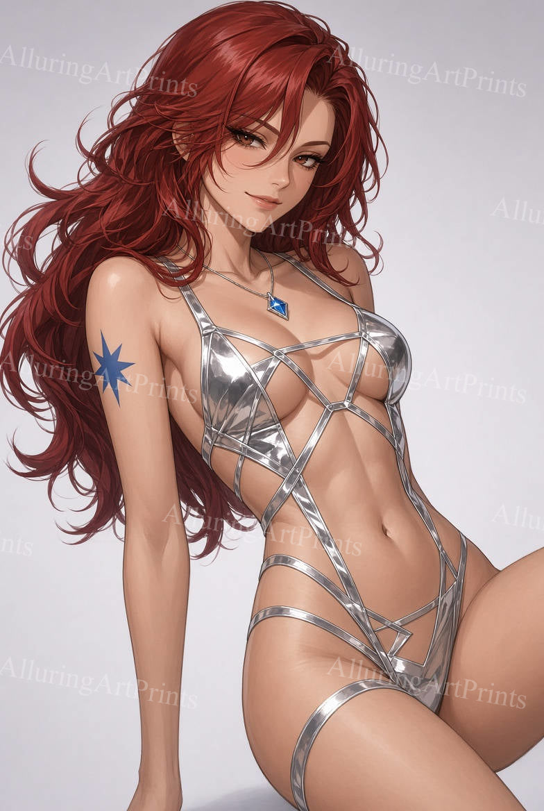 Risque Redhead Model Female Digital Art AI Fantasy - EE625