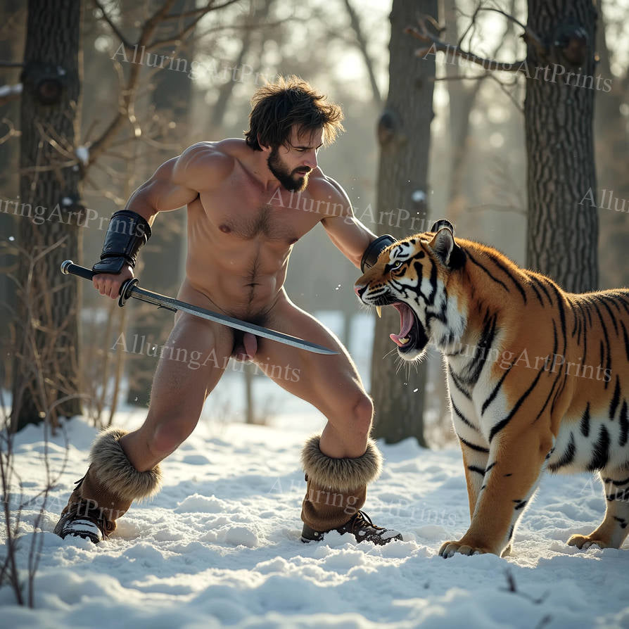 Nude Frontal Male Model Muscular Digital Art AI Fantasy - 75F