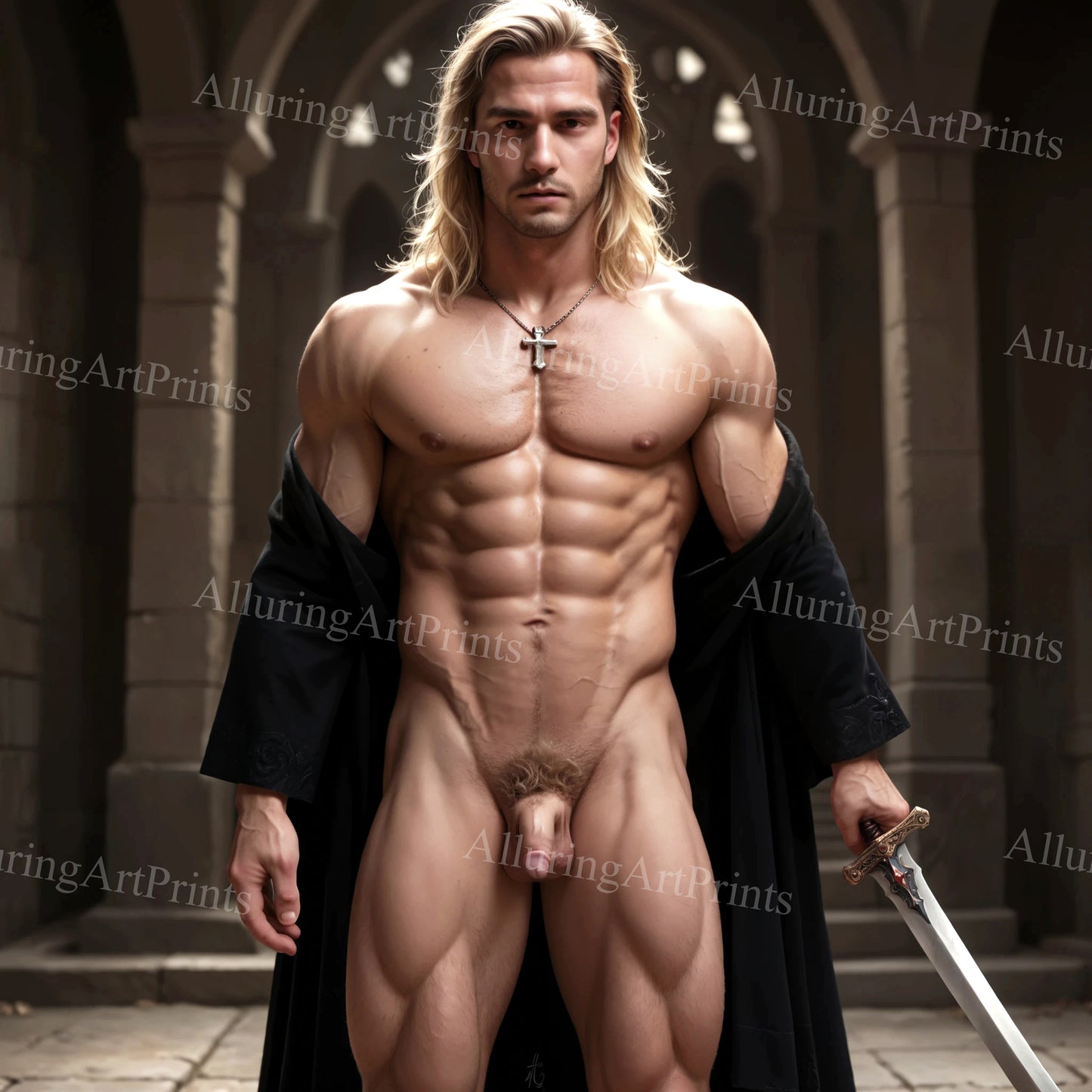 Nude Frontal Male Model Muscular Digital Art AI Fantasy - 76F
