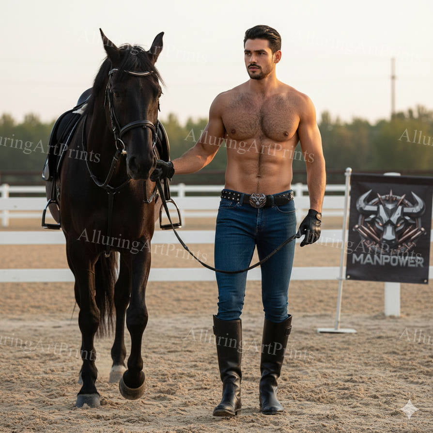 Male Model Hairy Cowboy Digital Art AI Fantasy - G219