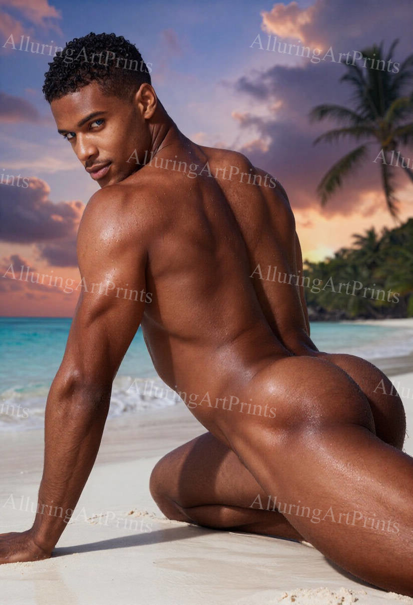 Nude Black Male Model Muscular Buns- H112