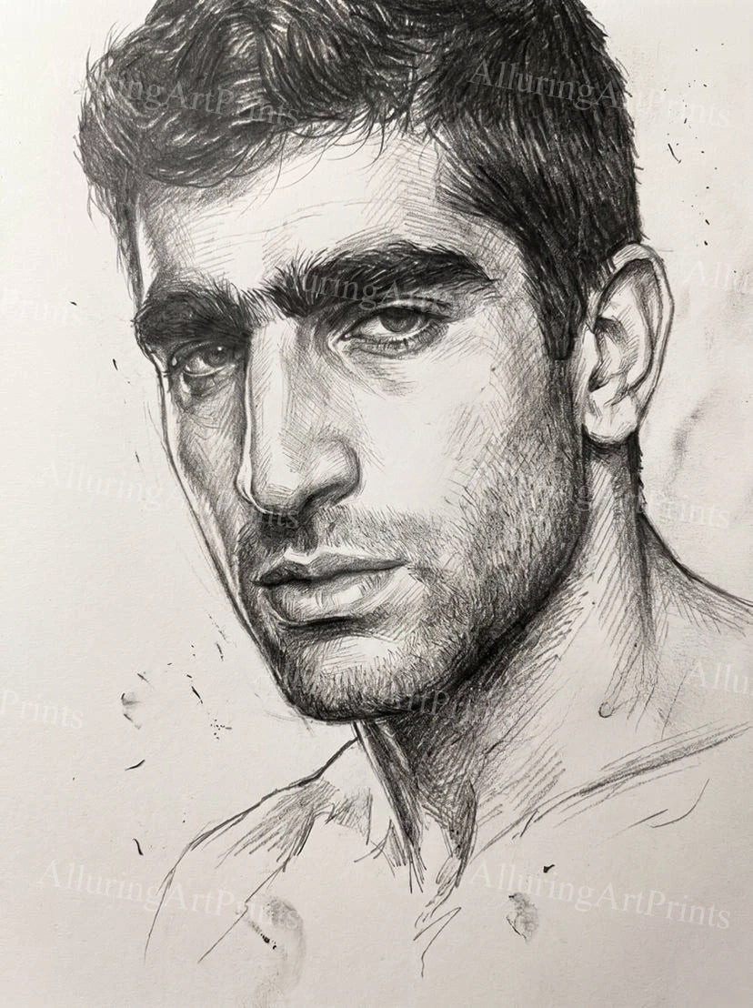 Male Model Self Portrait Muscular Digital Art AI Fantasy - H142