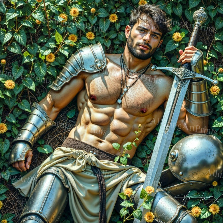 Male Model Knight Muscular Digital Art AI Fantasy - H165