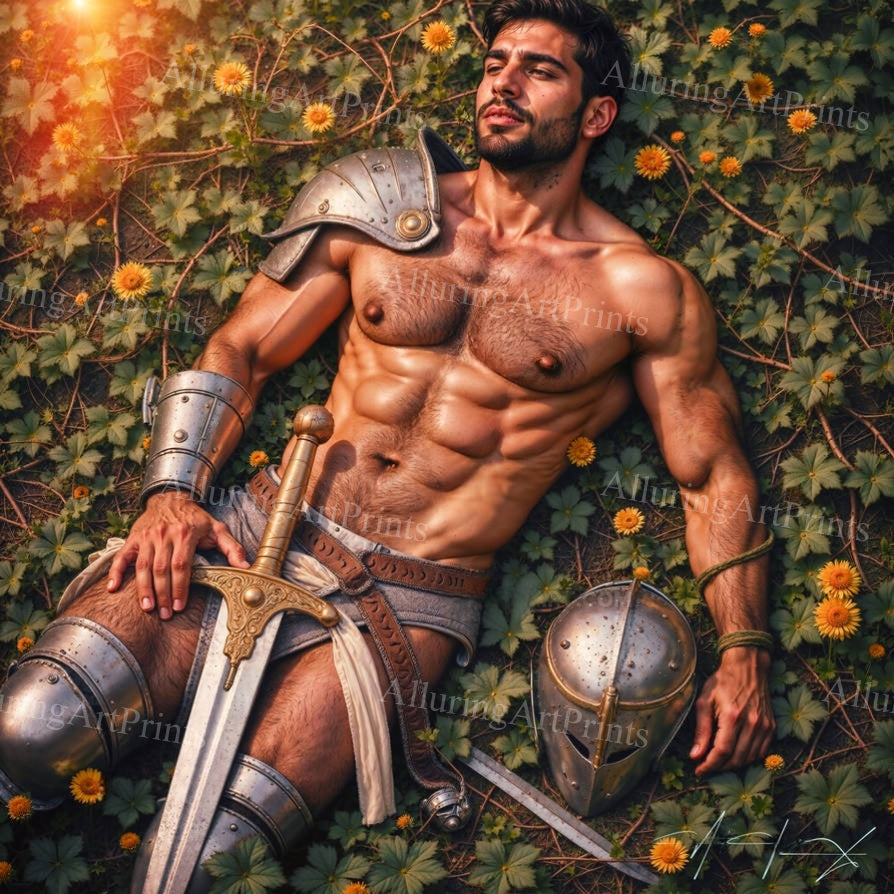 Male Model Knight Muscular Digital Art AI Fantasy - H166