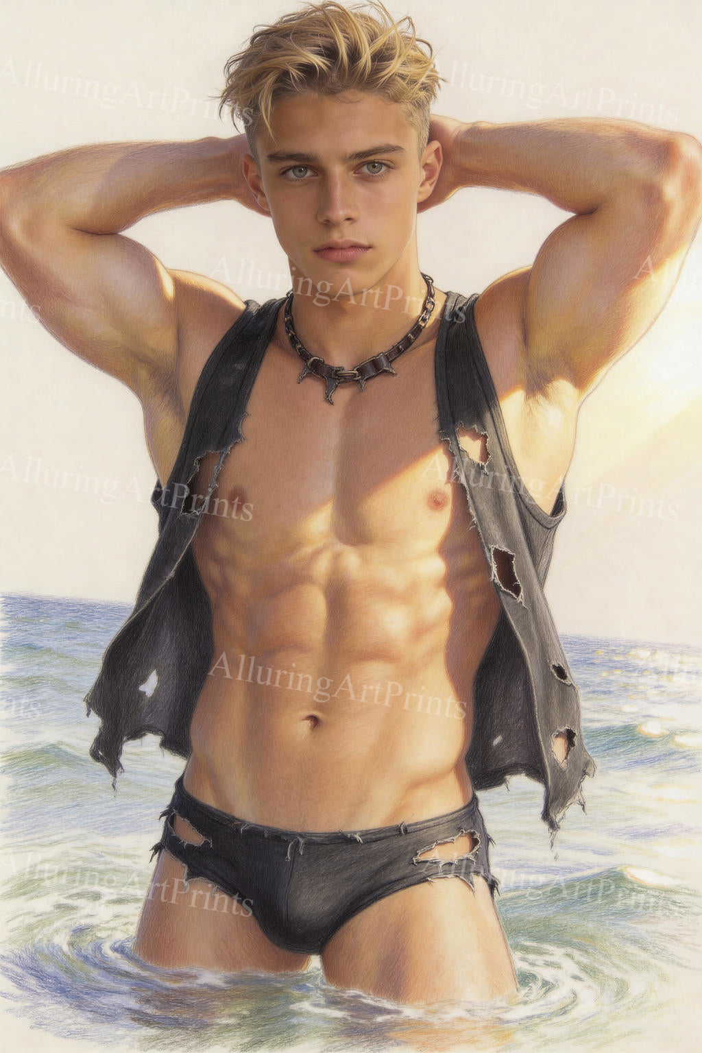 Male Model Muscular Digital Art AI Fantasy - H821
