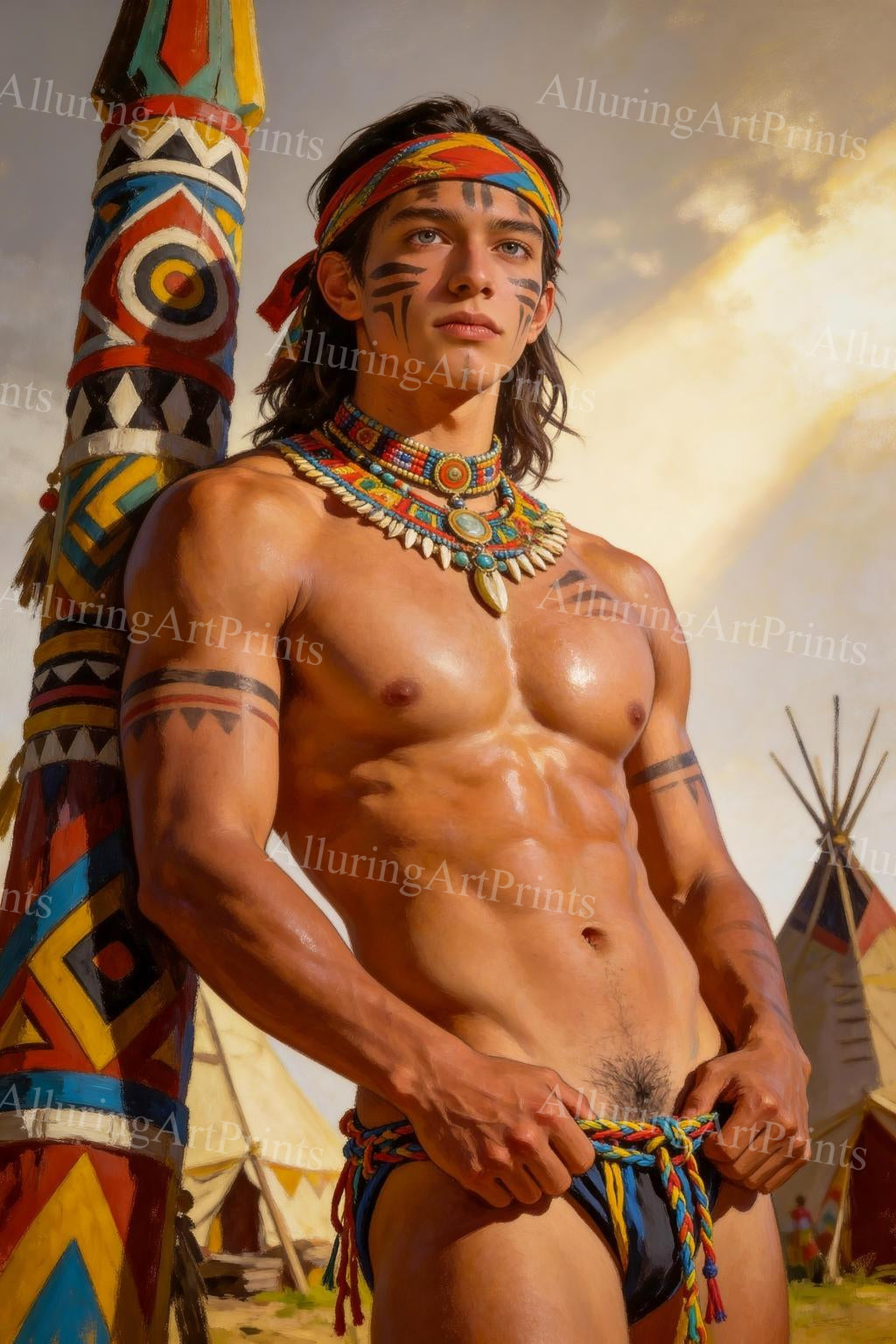 Male Model Native American Muscular Digital Art AI Fantasy - H837