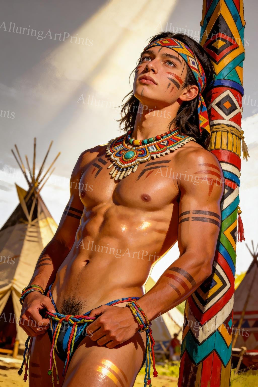 Male Model Native American Muscular Digital Art AI Fantasy - H888