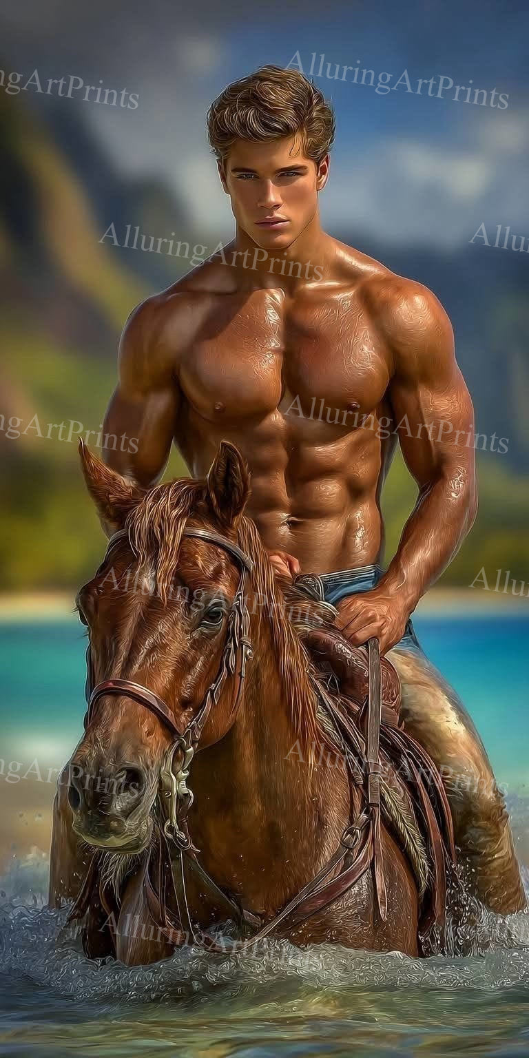 Male Model Cowboy Muscular Digital Art AI Fantasy - H915