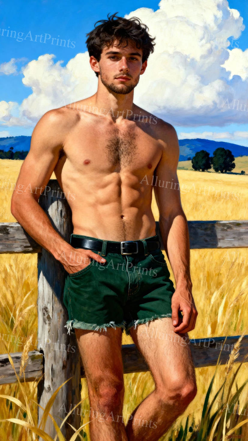 Male Model College Hairy Muscular Digital Art AI Fantasy - H916
