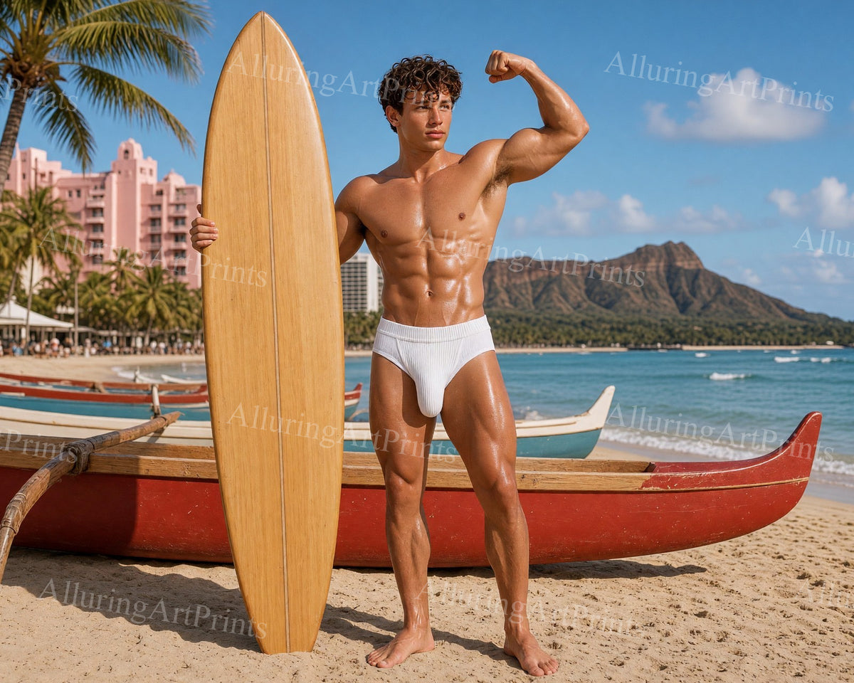 Surfer Male Model Muscular Digital Art AI Fantasy - HH101