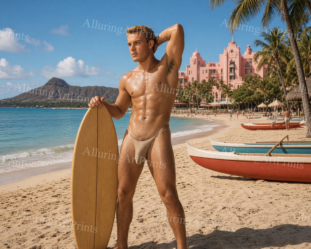 Surfer Male Model Muscular Digital Art AI Fantasy - HH91