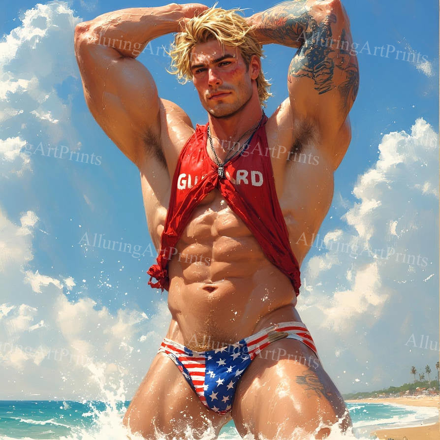 Male Model Muscular Digital Art AI Fantasy - J114
