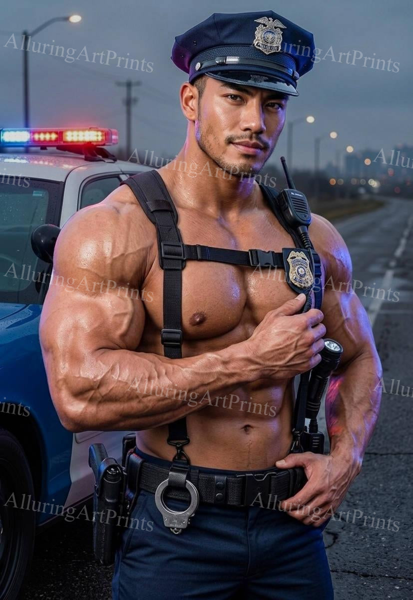 Asian Male Model Muscular Digital Art AI Fantasy - J117