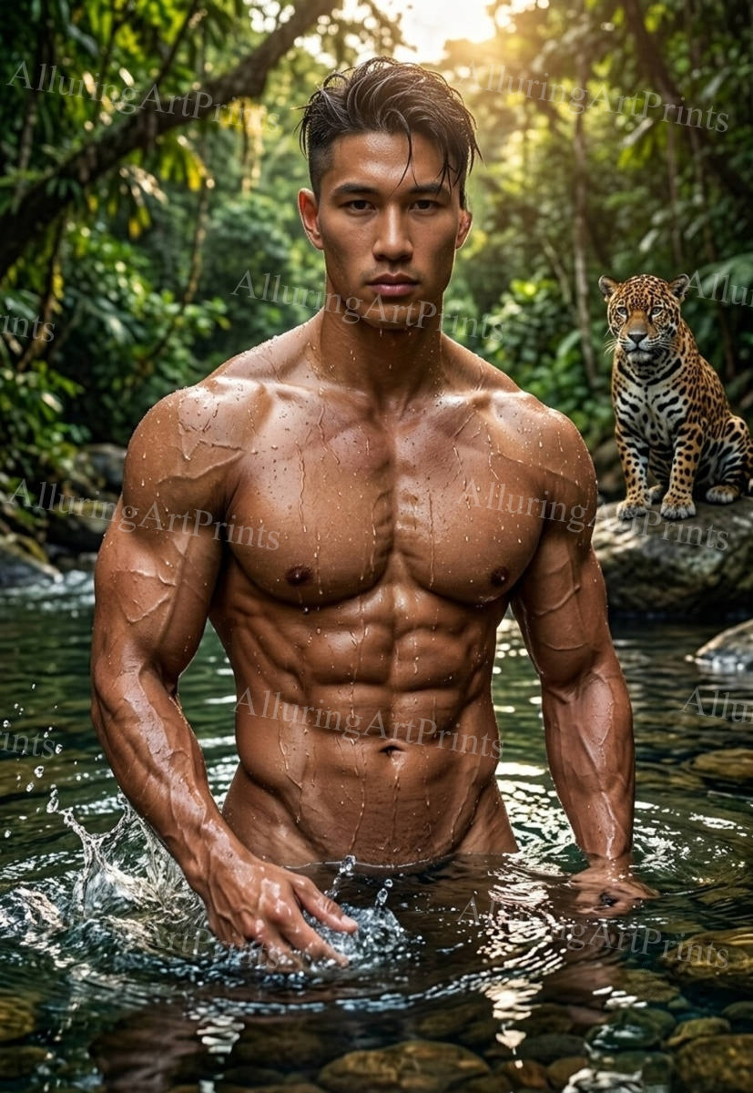 Asian Male Model Muscular Digital Art AI Fantasy - J121