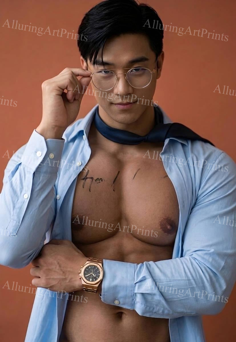Asian Male Model Muscular Digital Art AI Fantasy - J122
