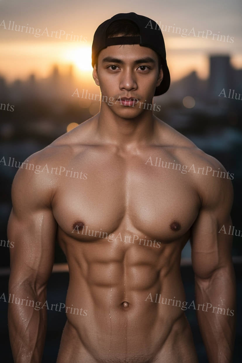 Asian Male Model Muscular Digital Art AI Fantasy - J123