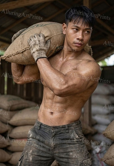 Asian Male Model Muscular Digital Art AI Fantasy - J125