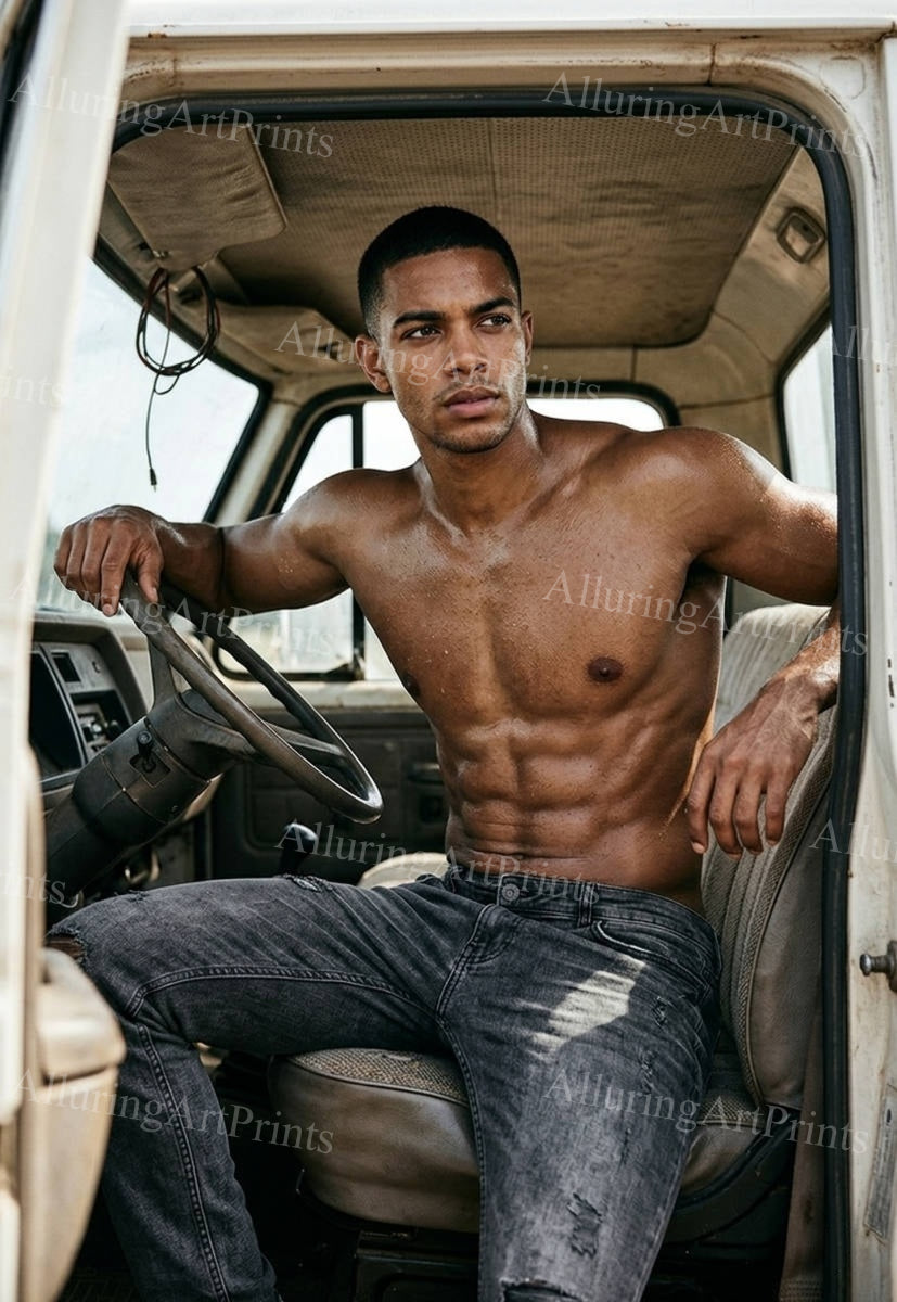 Black Male Model Muscular Digital Art AI Fantasy - J126