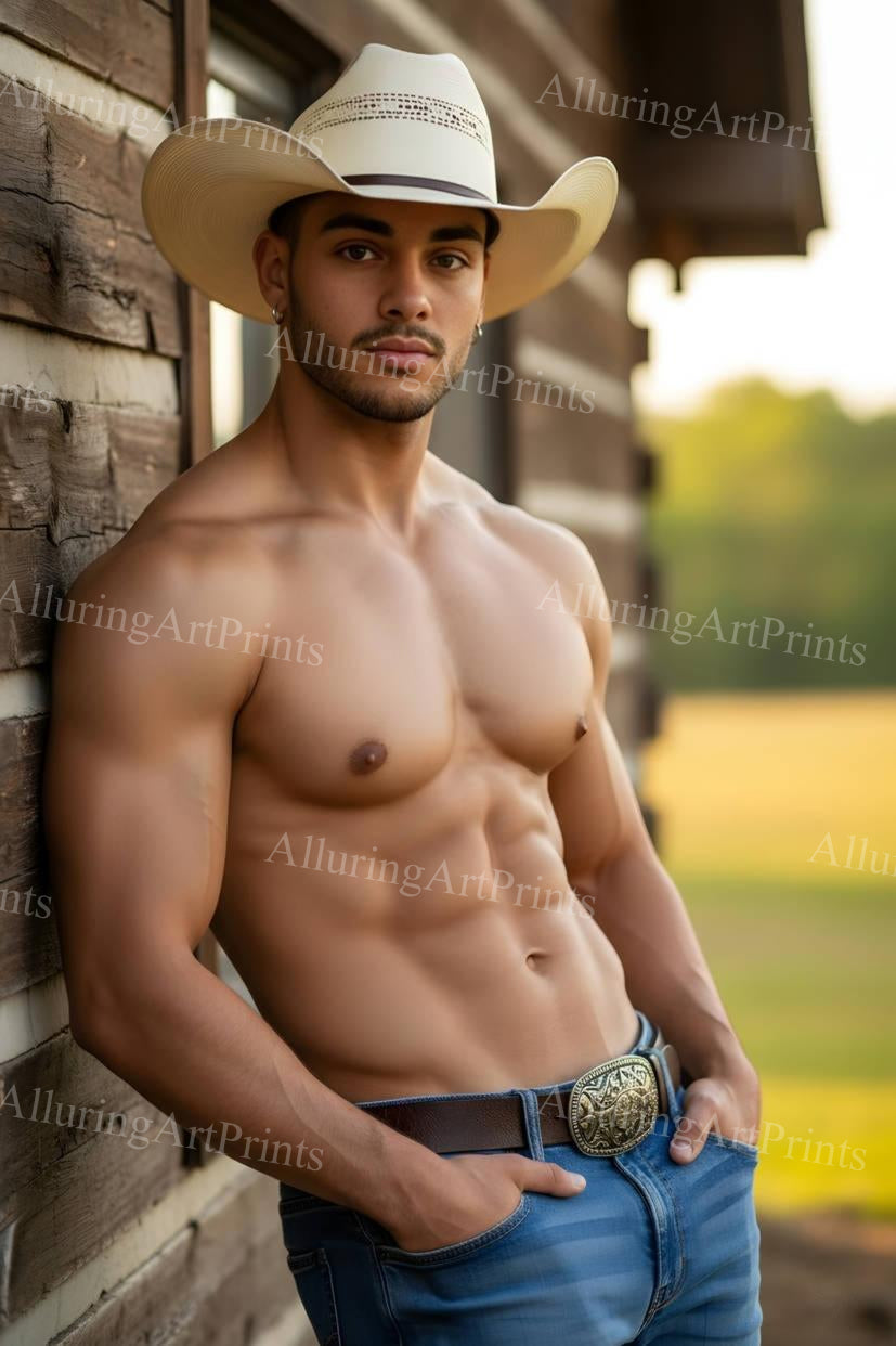 Male Model Muscular Cowboy Digital Art AI Fantasy - J130