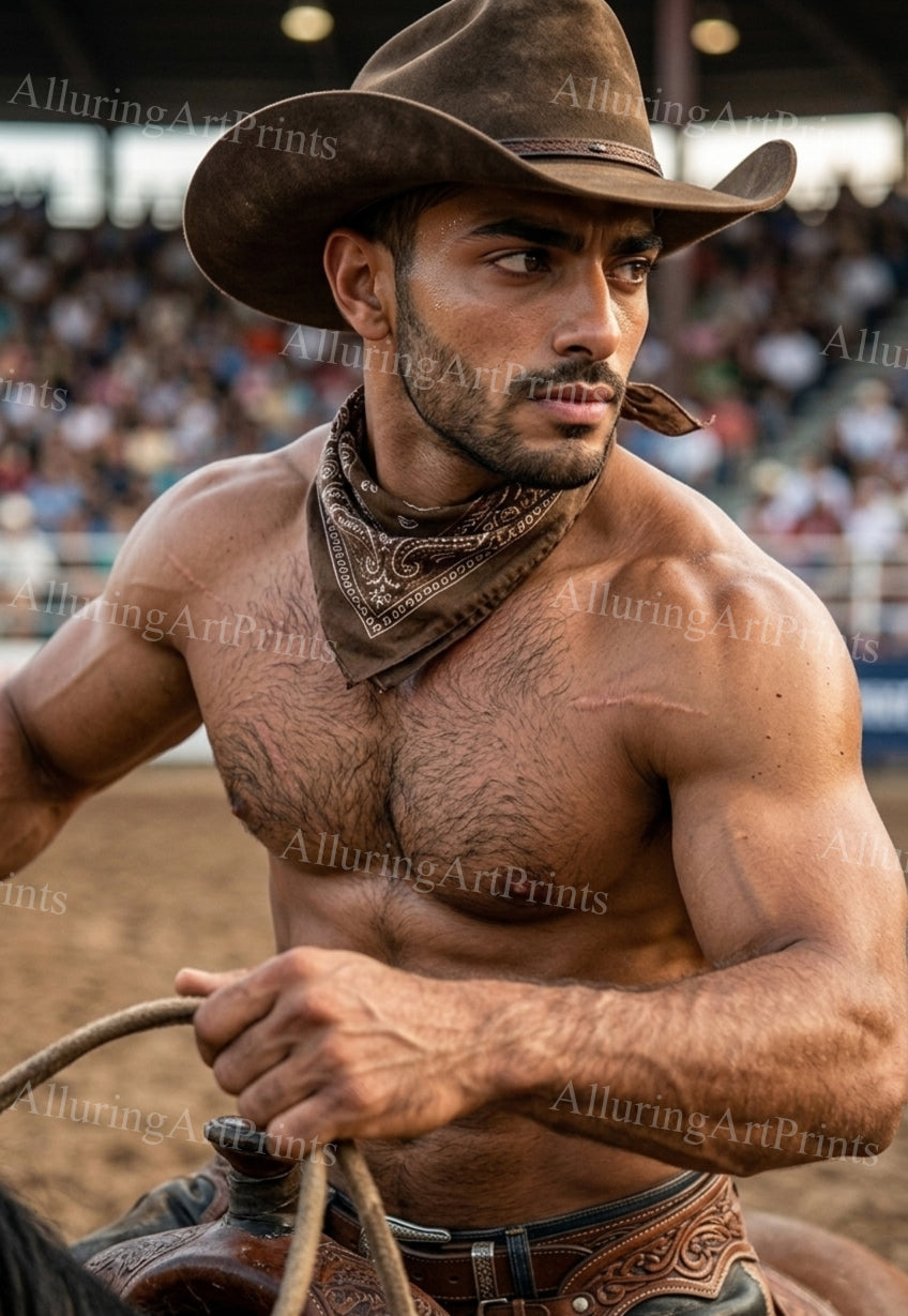 Male Model Muscular Cowboy Digital Art AI Fantasy - J131