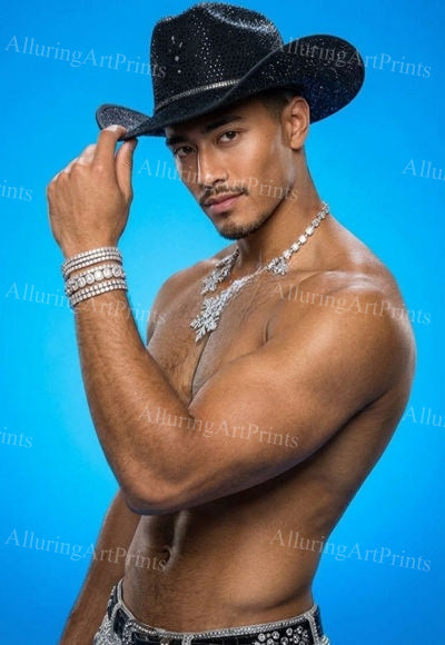 Male Model Muscular Cowboy Digital Art AI Fantasy - J132