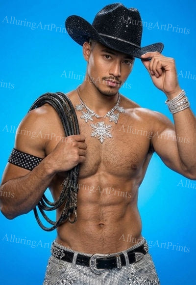 Male Model Muscular Cowboy Digital Art AI Fantasy - J133