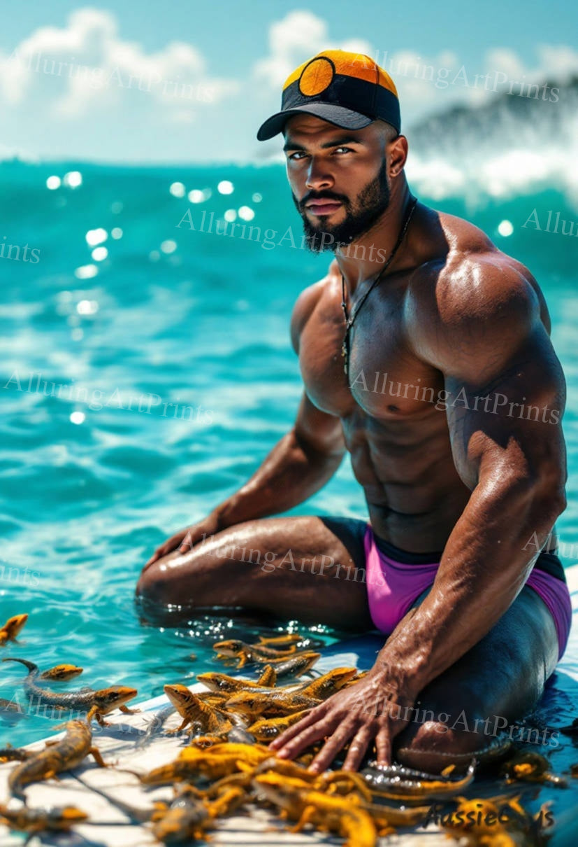 Black Male Model Muscular Digital Art AI Fantasy - J388