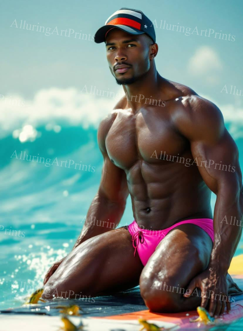 Black Male Model Muscular Digital Art AI Fantasy - J389