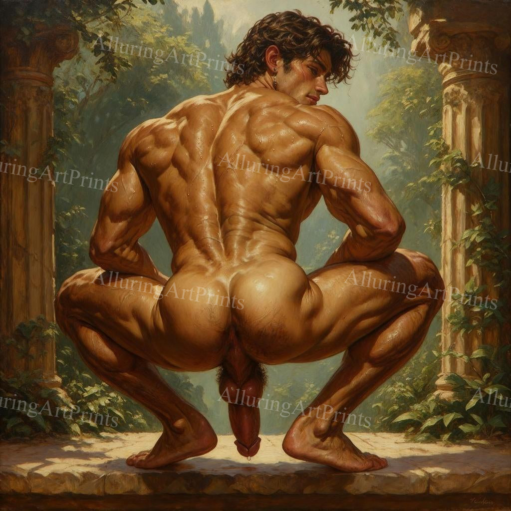Nude Male Model Muscular Digital Art AI Fantasy - J39