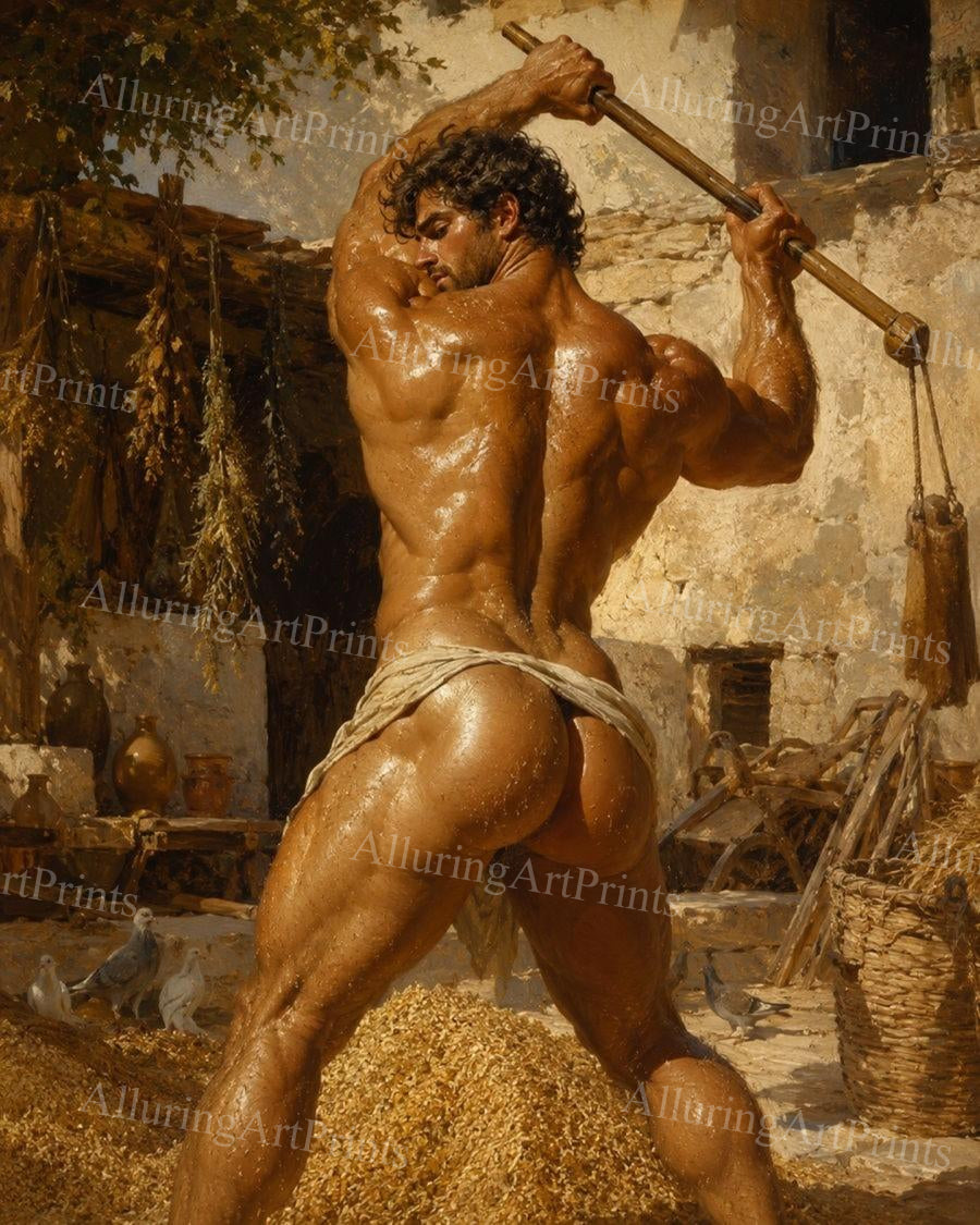 Nude Male Model Muscular Digital Art AI Fantasy - J41