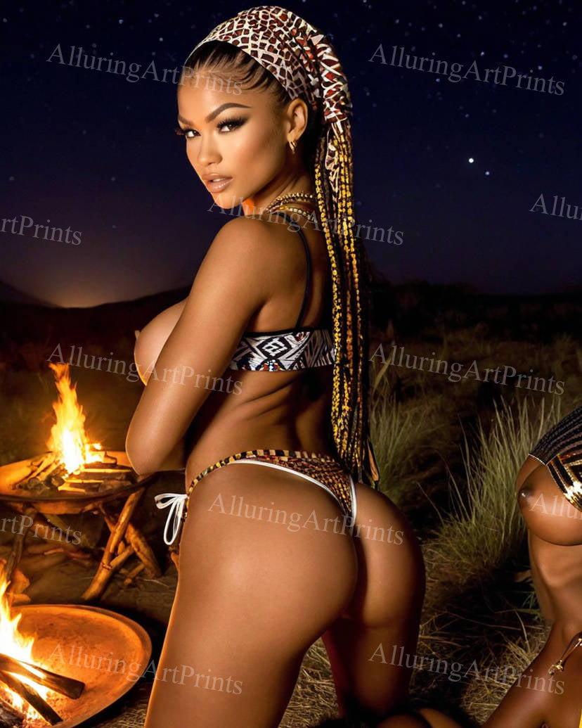 Nude Black Model Female Digital Art AI Fantasy - M278