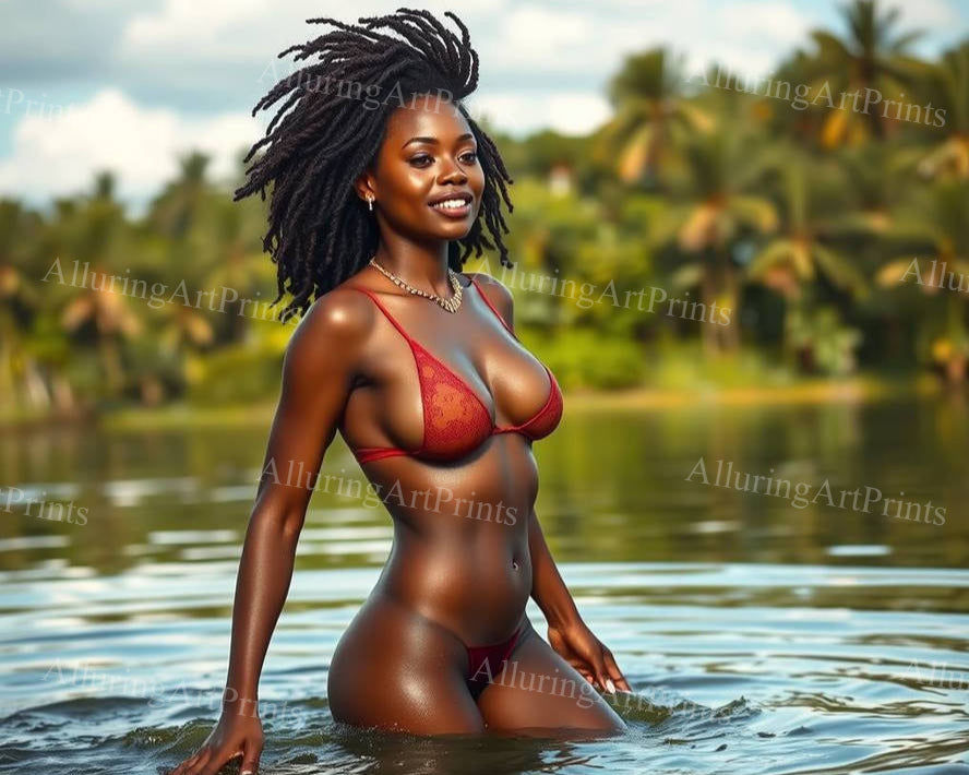 Risque Black Model Female Digital Art AI Fantasy - M296