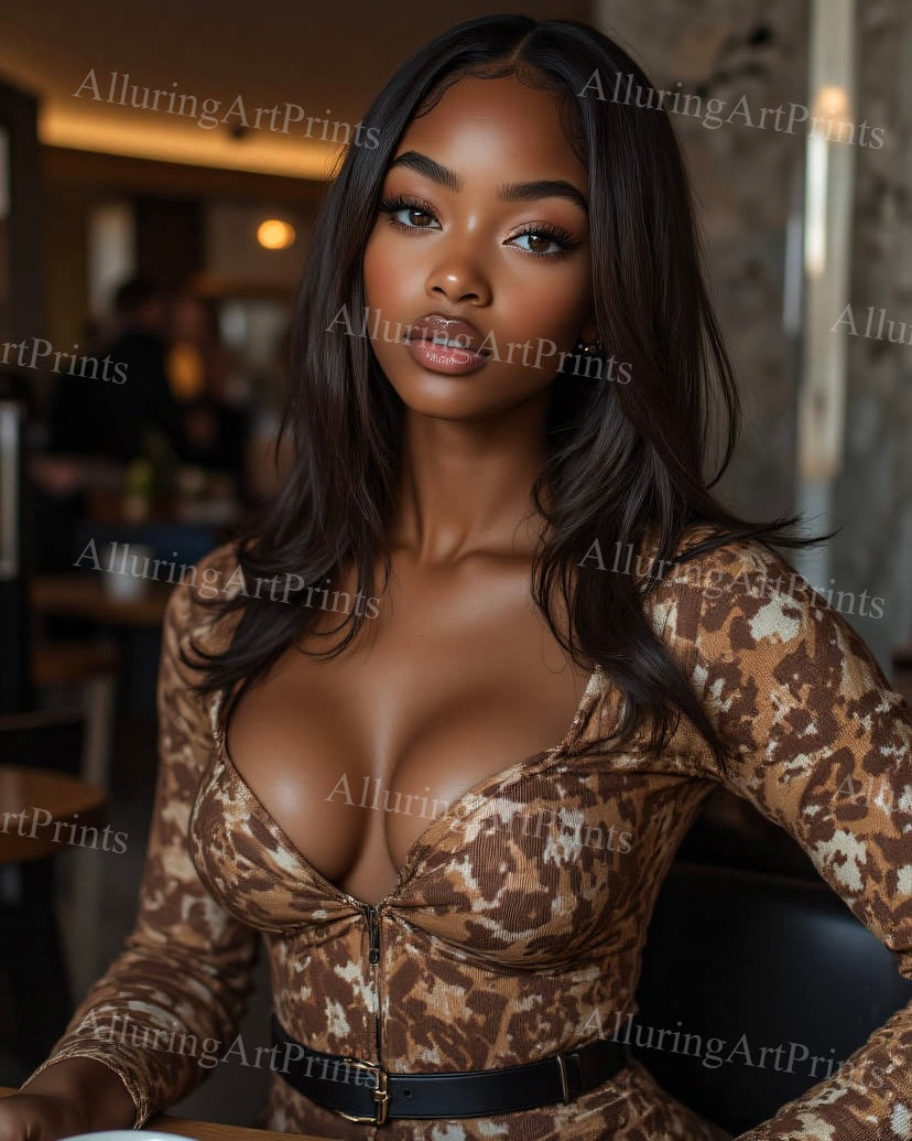 Risque Black Model Female Digital Art AI Fantasy - M306