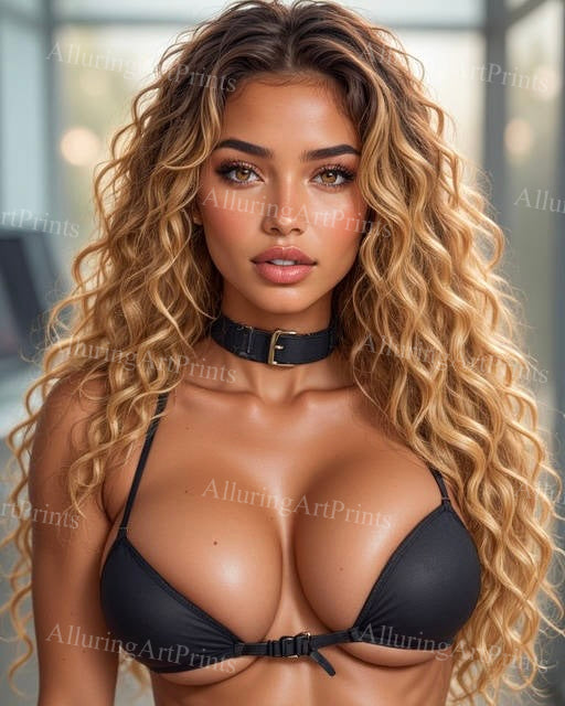 Risque Black Model Female Digital Art AI Fantasy - M307