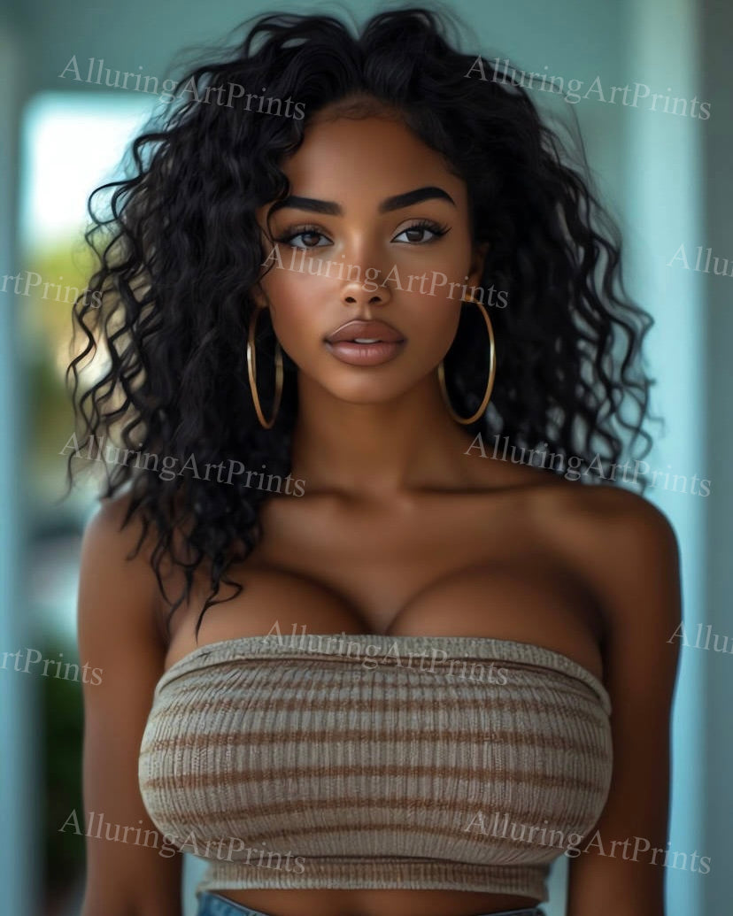 Risque Black Model Female Digital Art AI Fantasy - M321