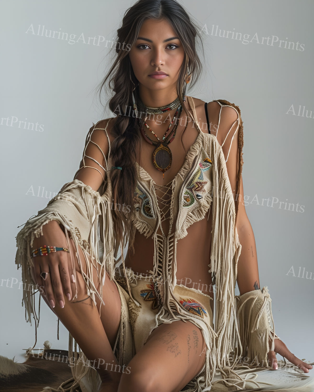 Risque Native American Brunette Model Female Digital Art AI Fantasy - M446