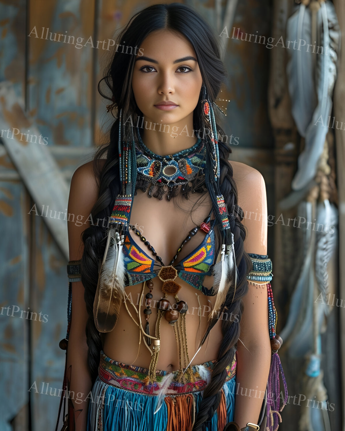 Risque Native American Brunette Model Female Digital Art AI Fantasy - M449