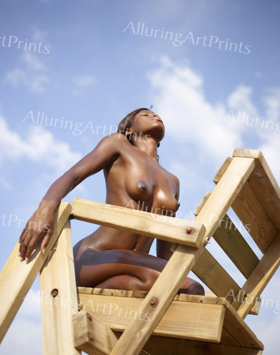 Nude Print Black Model Pretty Woman Exotic Petite Busty Boobs Butt Beach Hot H56