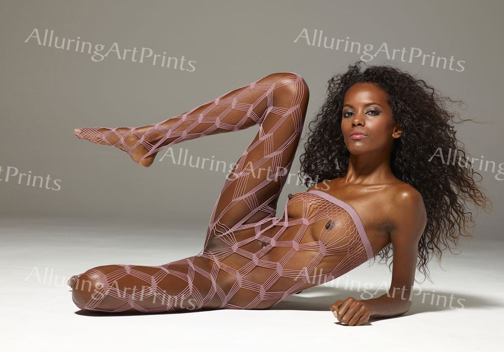 Nude Print Black Model Pretty Woman Exotic Alfro Petite Studio Portrait Busty Boobs Butt Hot H92